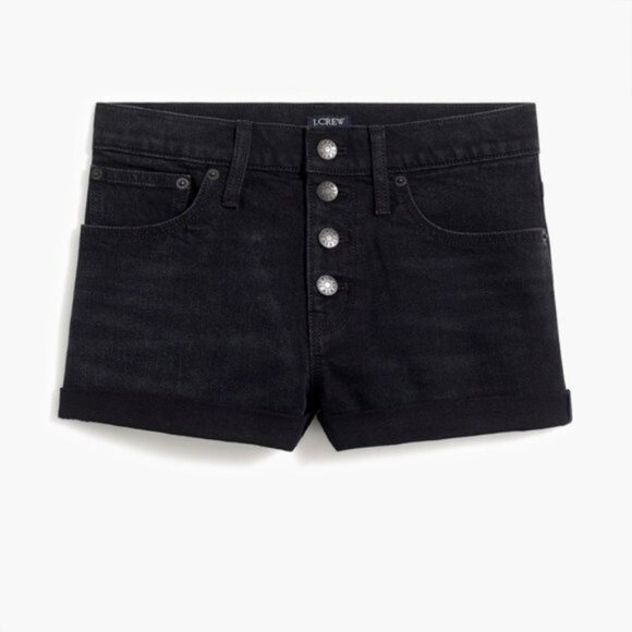 J Crew Shorts Black Button Fly Denim NEW Women Size 30 Frayed Hem Jean - Picture 1 of 5